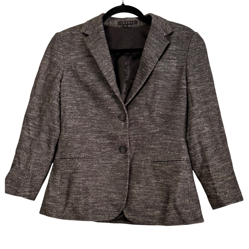 Theory Womens Gray Cotton Virgin Wool Blend 2-Button Blazer Jacket Size 8